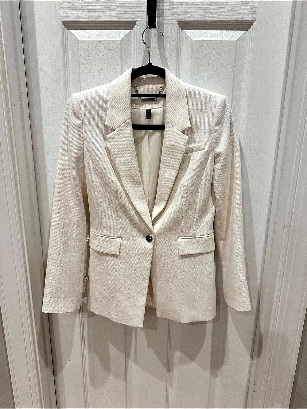 White House Black Market Textured Single-Button Blazer Off White Size 0 Like New